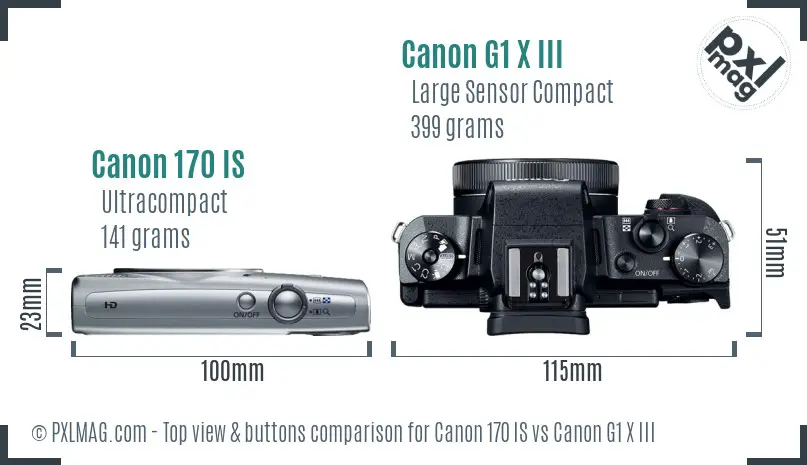 Canon 170 IS vs Canon G1 X III top view buttons comparison
