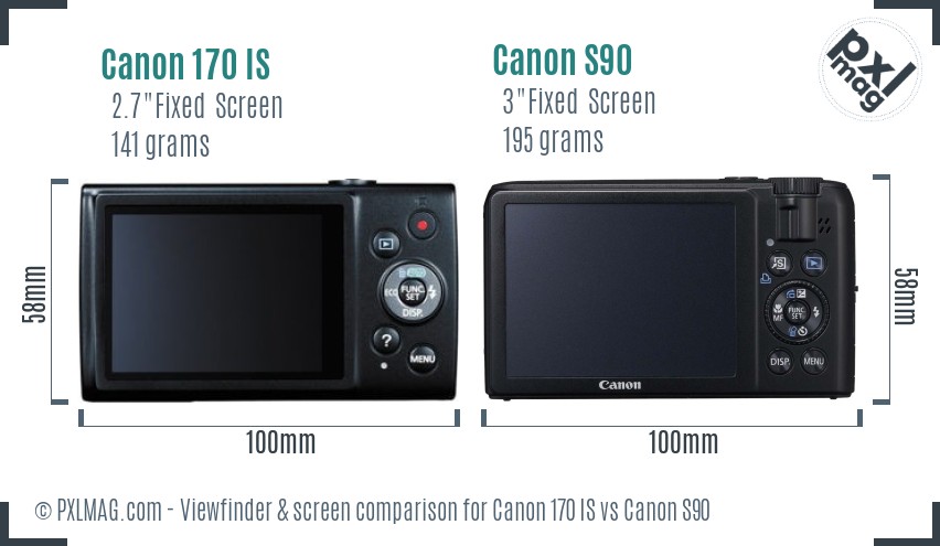 Canon 170 IS vs Canon S90 Screen and Viewfinder comparison