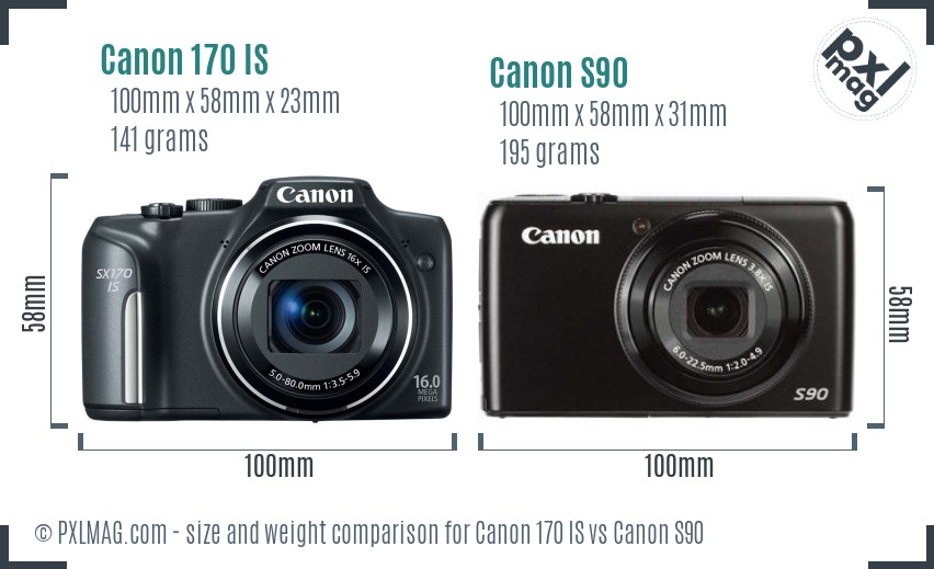 Canon 170 IS vs Canon S90 size comparison Canon 170 IS vs Canon S90 size comparison