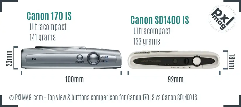 Canon 170 IS vs Canon SD1400 IS top view buttons comparison