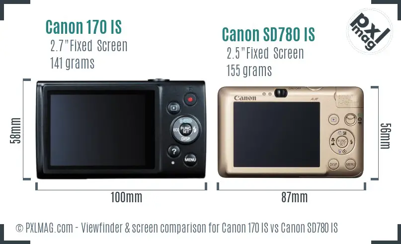Canon 170 IS vs Canon SD780 IS Screen and Viewfinder comparison