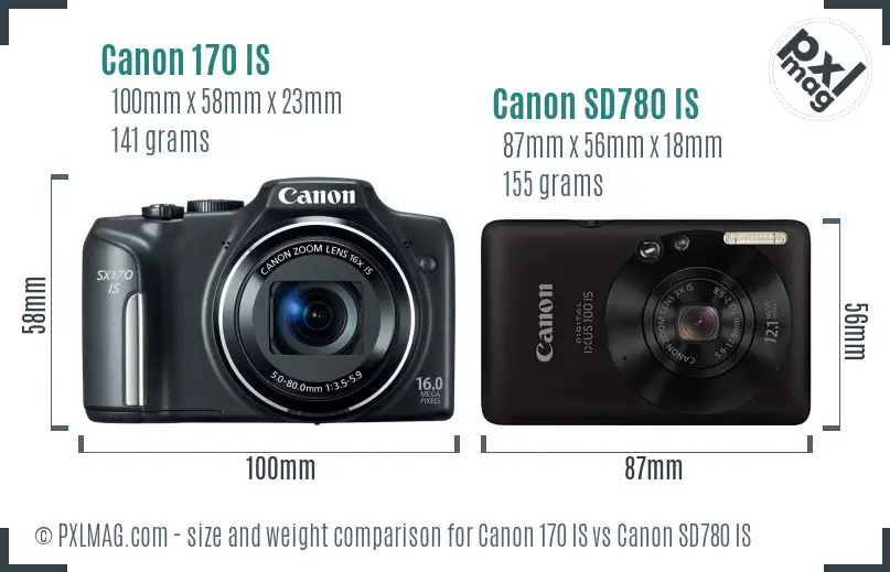 Canon 170 IS vs Canon SD780 IS size comparison