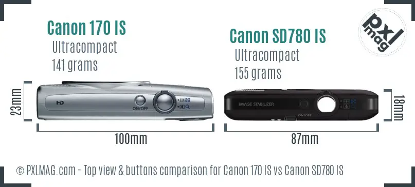 Canon 170 IS vs Canon SD780 IS top view buttons comparison