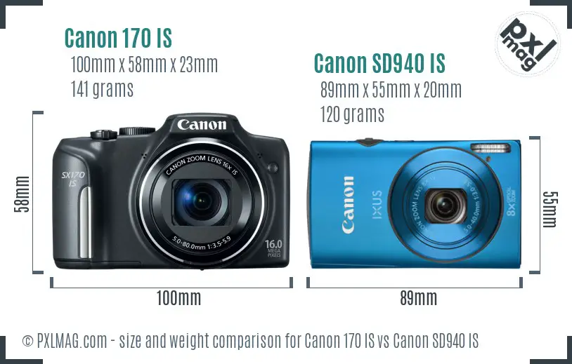 Canon 170 IS vs Canon SD940 IS size comparison Canon 170 IS vs Canon SD940 IS size comparison