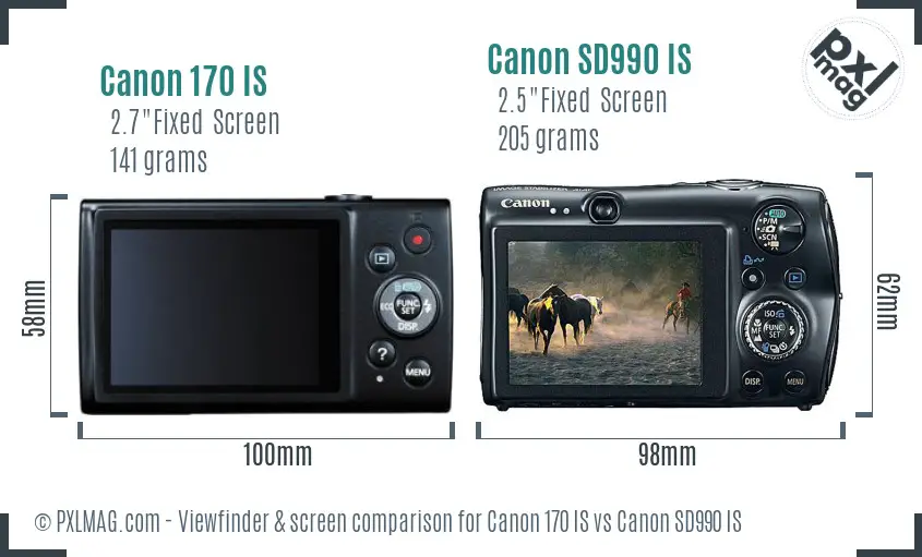 Canon 170 IS vs Canon SD990 IS Screen and Viewfinder comparison