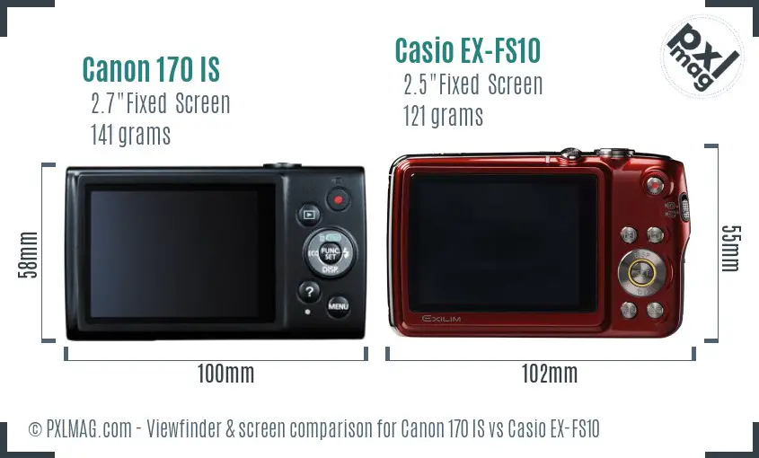 Canon 170 IS vs Casio EX-FS10 Screen and Viewfinder comparison