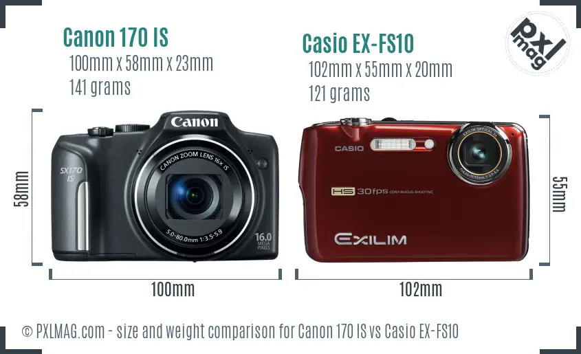Canon 170 IS vs Casio EX-FS10 size comparison Canon 170 IS vs Casio EX-FS10 size comparison