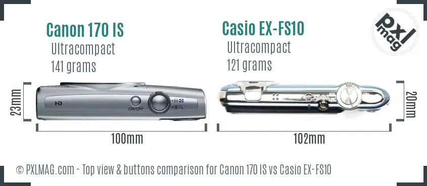 Canon 170 IS vs Casio EX-FS10 top view buttons comparison
