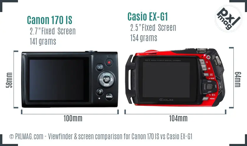 Canon 170 IS vs Casio EX-G1 Screen and Viewfinder comparison