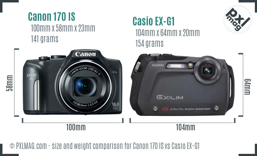 Canon 170 IS vs Casio EX-G1 size comparison