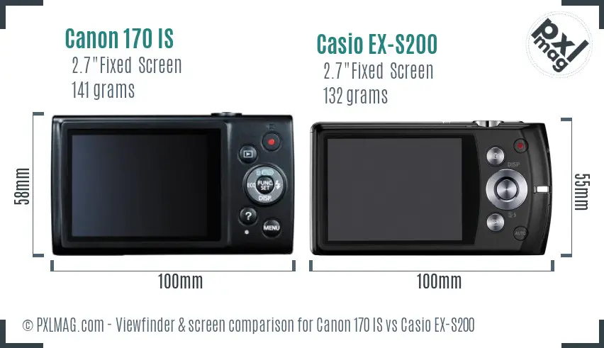 Canon 170 IS vs Casio EX-S200 Screen and Viewfinder comparison