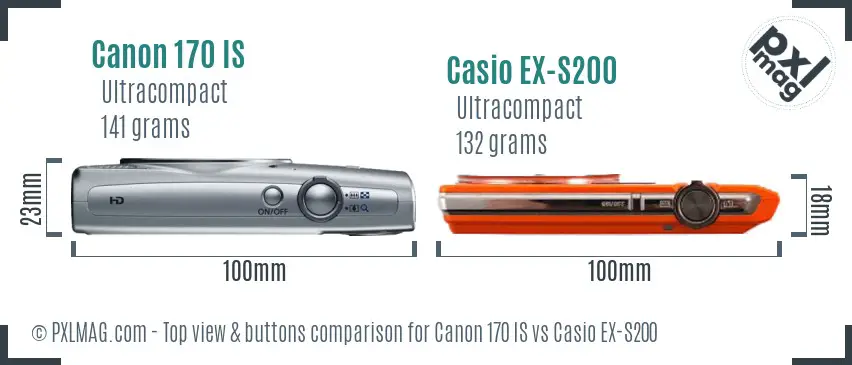 Canon 170 IS vs Casio EX-S200 top view buttons comparison