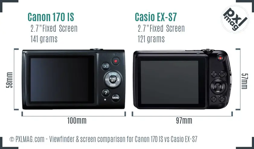 Canon 170 IS vs Casio EX-S7 Screen and Viewfinder comparison