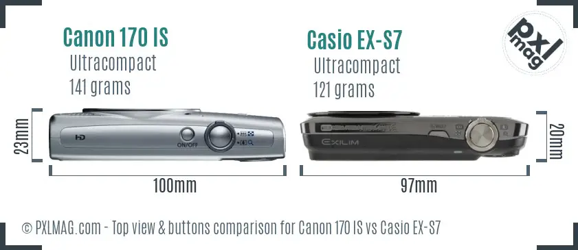 Canon 170 IS vs Casio EX-S7 top view buttons comparison