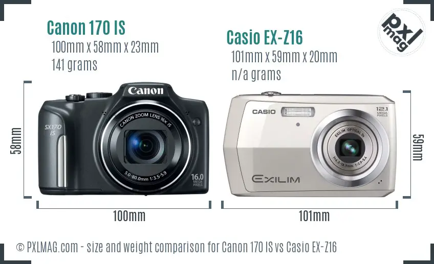 Canon 170 IS vs Casio EX-Z16 size comparison