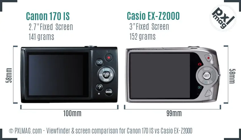 Canon 170 IS vs Casio EX-Z2000 Screen and Viewfinder comparison