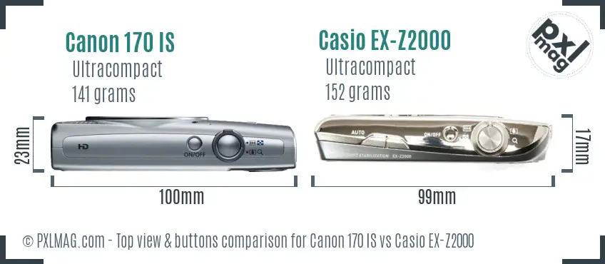 Canon 170 IS vs Casio EX-Z2000 top view buttons comparison