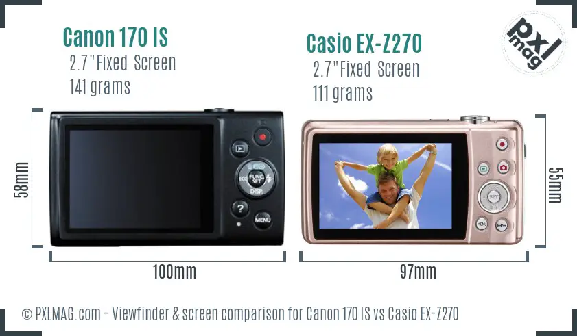 Canon 170 IS vs Casio EX-Z270 Screen and Viewfinder comparison