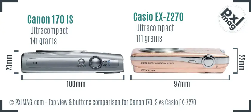 Canon 170 IS vs Casio EX-Z270 top view buttons comparison