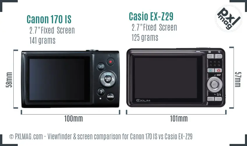 Canon 170 IS vs Casio EX-Z29 Screen and Viewfinder comparison