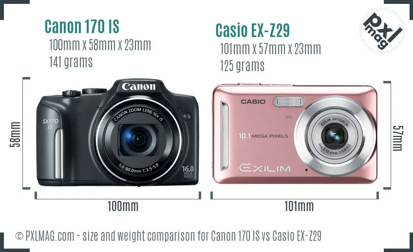 Canon 170 IS vs Casio EX-Z29 size comparison