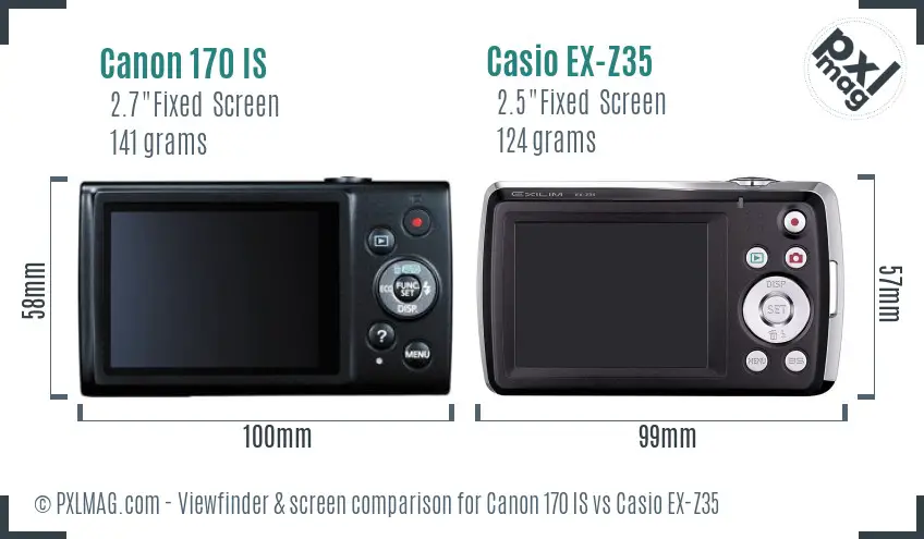 Canon 170 IS vs Casio EX-Z35 Screen and Viewfinder comparison
