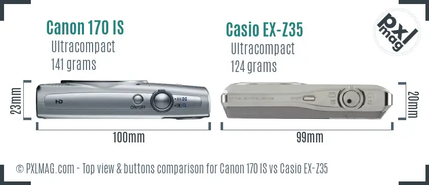 Canon 170 IS vs Casio EX-Z35 top view buttons comparison