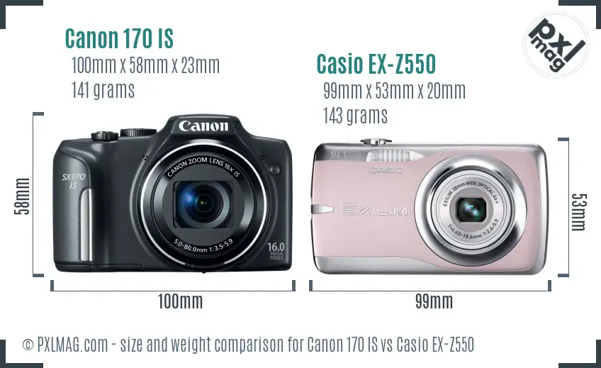 Canon 170 IS vs Casio EX-Z550 size comparison