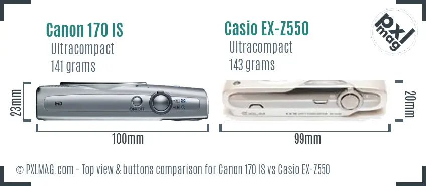 Canon 170 IS vs Casio EX-Z550 top view buttons comparison