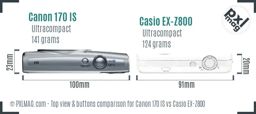 Canon 170 IS vs Casio EX-Z800 top view buttons comparison