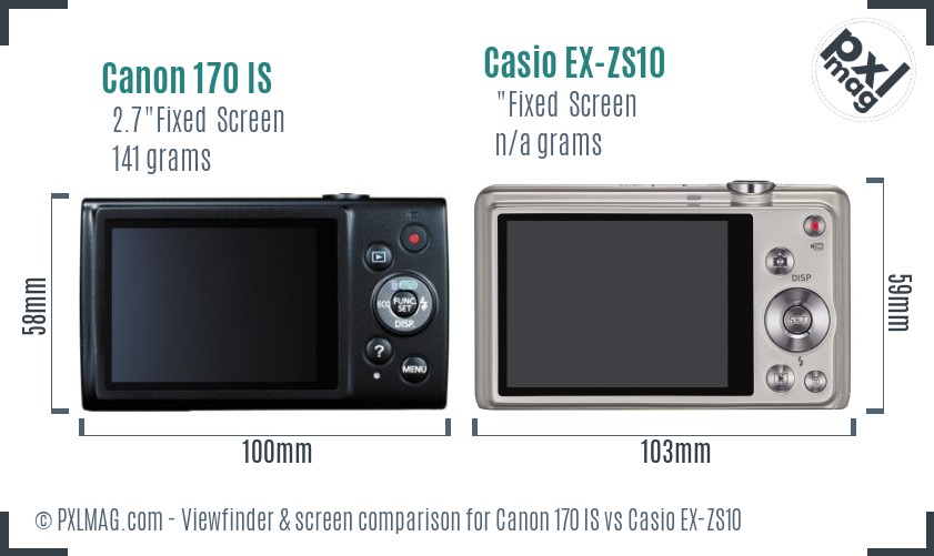 Canon 170 IS vs Casio EX-ZS10 Screen and Viewfinder comparison