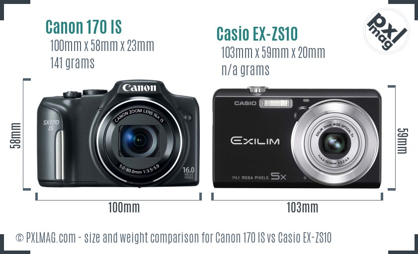 Canon 170 IS vs Casio EX-ZS10 size comparison Canon 170 IS vs Casio EX-ZS10 size comparison