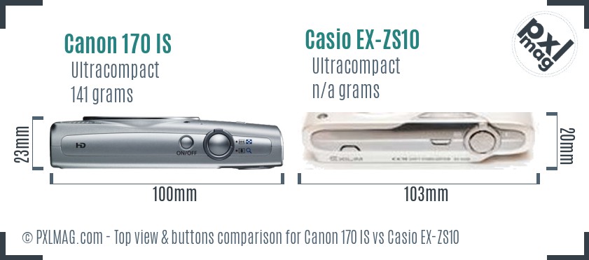 Canon 170 IS vs Casio EX-ZS10 top view buttons comparison