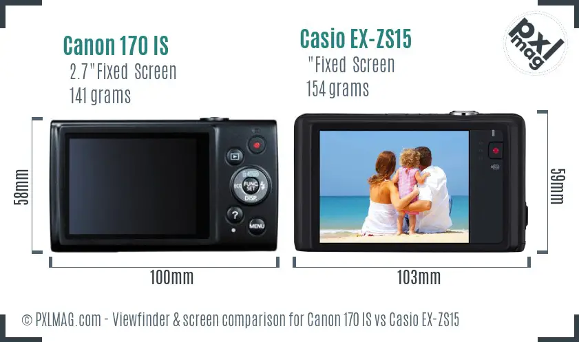 Canon 170 IS vs Casio EX-ZS15 Screen and Viewfinder comparison