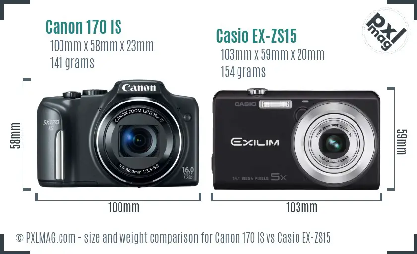 Canon 170 IS vs Casio EX-ZS15 size comparison