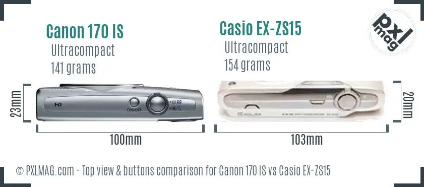 Canon 170 IS vs Casio EX-ZS15 top view buttons comparison