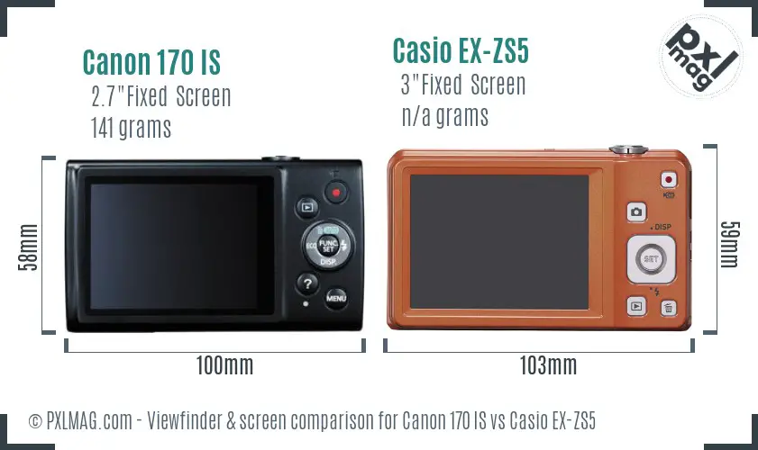 Canon 170 IS vs Casio EX-ZS5 Screen and Viewfinder comparison