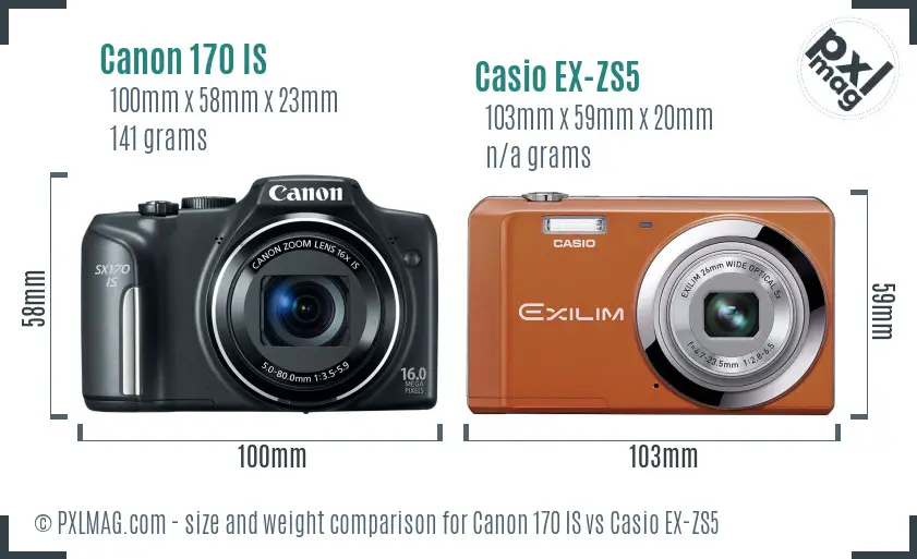 Canon 170 IS vs Casio EX-ZS5 size comparison