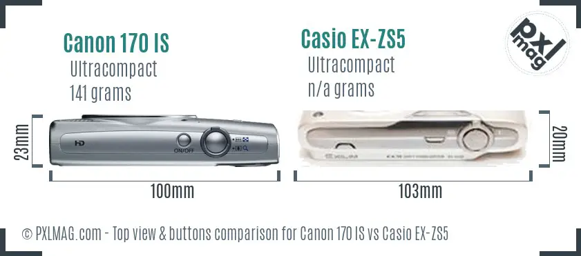 Canon 170 IS vs Casio EX-ZS5 top view buttons comparison