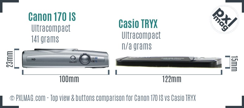 Canon 170 IS vs Casio TRYX top view buttons comparison
