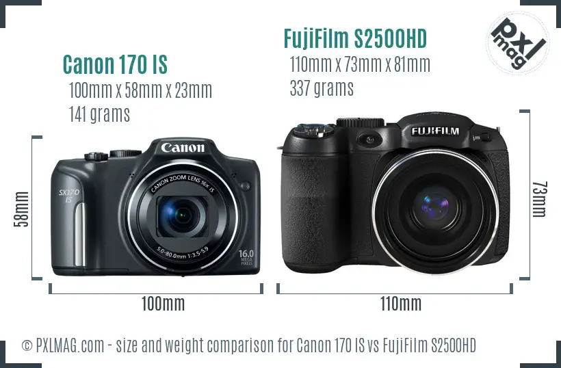 Canon 170 IS vs FujiFilm S2500HD size comparison
