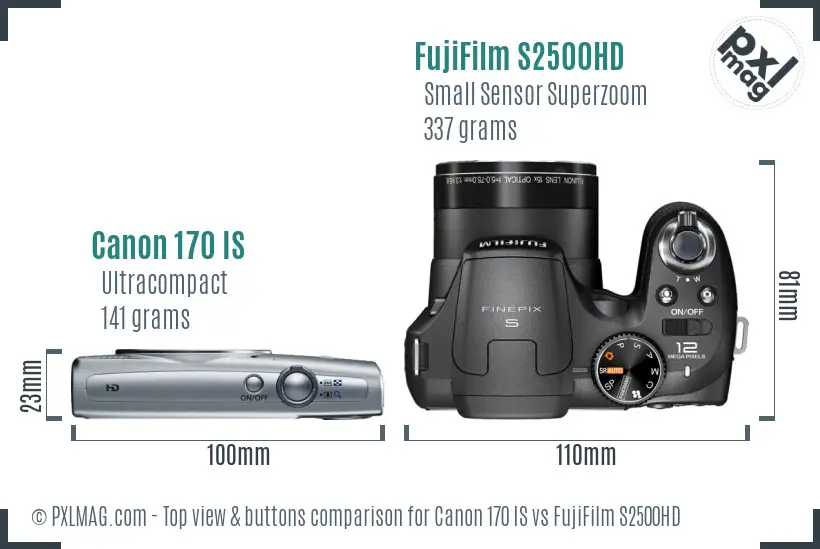 Canon 170 IS vs FujiFilm S2500HD top view buttons comparison