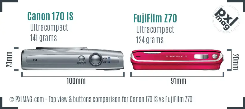 Canon 170 IS vs FujiFilm Z70 top view buttons comparison