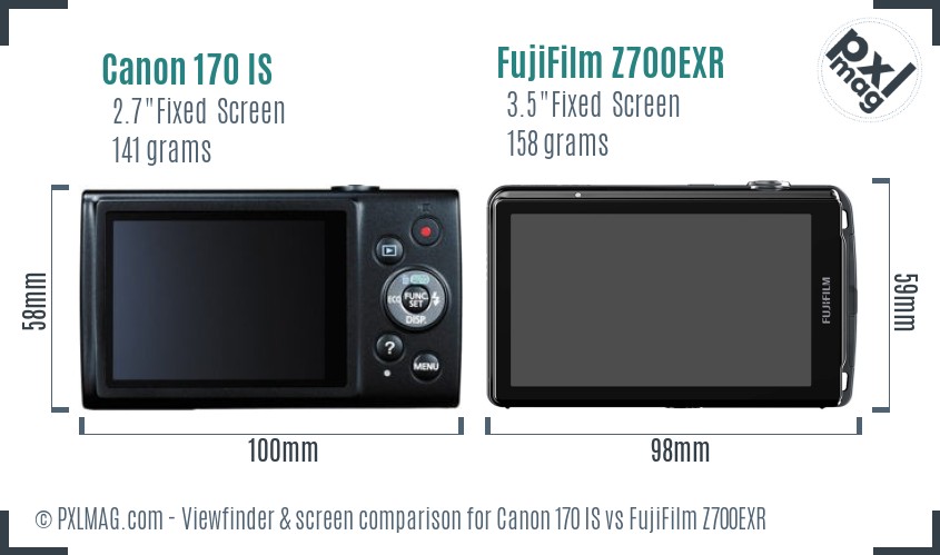 Canon 170 IS vs FujiFilm Z700EXR Screen and Viewfinder comparison