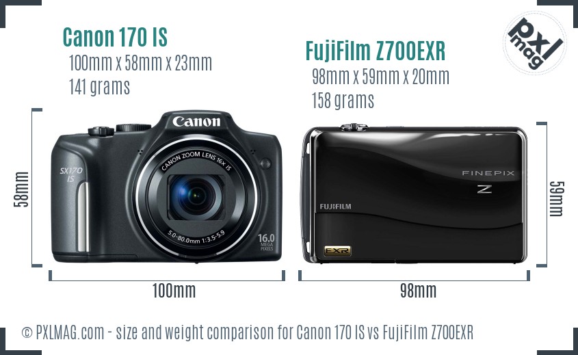 Canon 170 IS vs FujiFilm Z700EXR size comparison