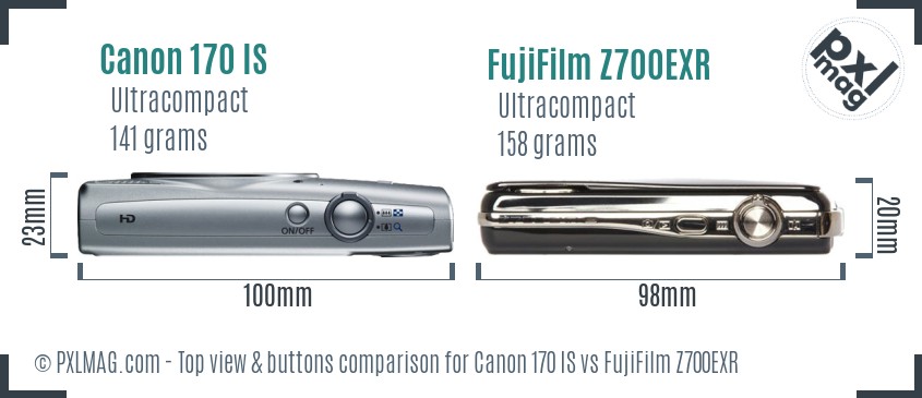 Canon 170 IS vs FujiFilm Z700EXR top view buttons comparison