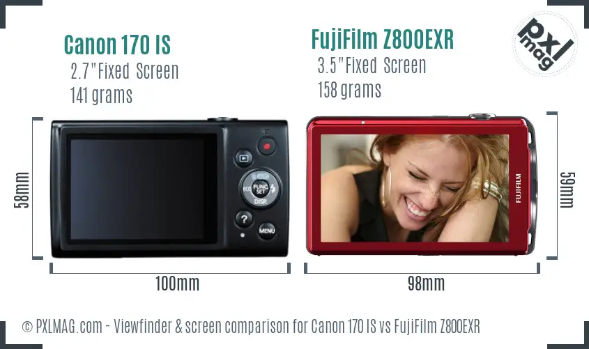 Canon 170 IS vs FujiFilm Z800EXR Screen and Viewfinder comparison