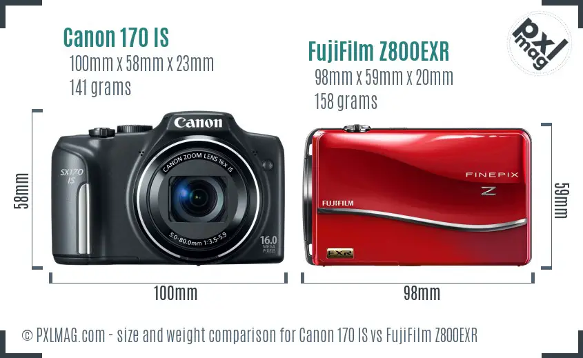 Canon 170 IS vs FujiFilm Z800EXR size comparison