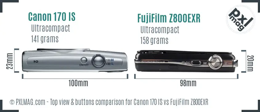 Canon 170 IS vs FujiFilm Z800EXR top view buttons comparison