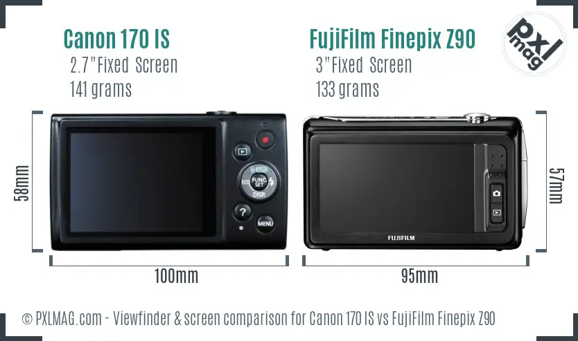 Canon 170 IS vs FujiFilm Finepix Z90 Screen and Viewfinder comparison Canon 170 IS vs FujiFilm Finepix Z90 Screen and Viewfinder comparison